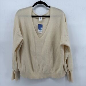 Abound Women's Cream Ribbed V Neck Oversized Long Sleeve Sweater L/XL
